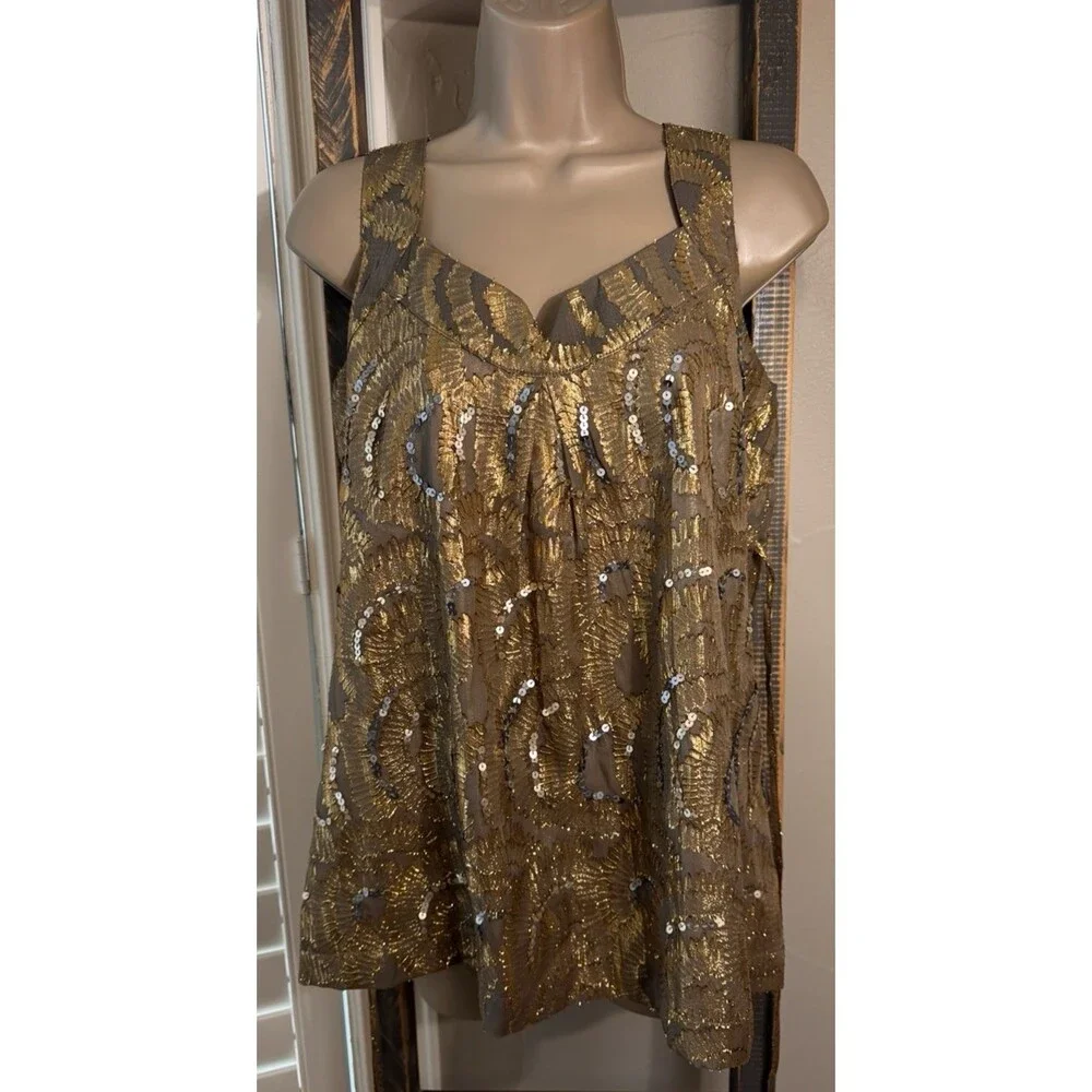 MISS ME Silk blouse fully lined Gold and Silver accents, Amazing! Sz L